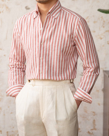Linen Collar Slim Fit Business Casual Striped Long Sleeve Shirt