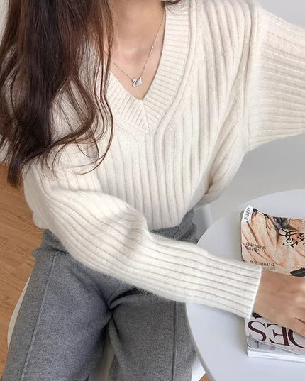 Retro V-neck Pullover Women's Loose Sweater
