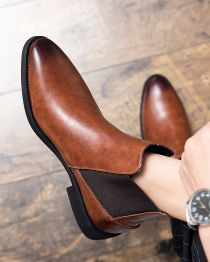 Korean Style Middle High Top Business Formal Wear Plus Size Leather Boots