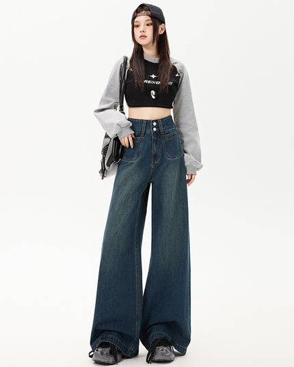New Simple High Waist Casual Straight-leg Jeans For Women