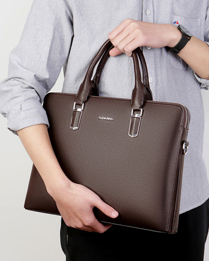 Men's Handbag Double Pull Large Capacity Business Computer Bag Authentic Leather Tactile Feel