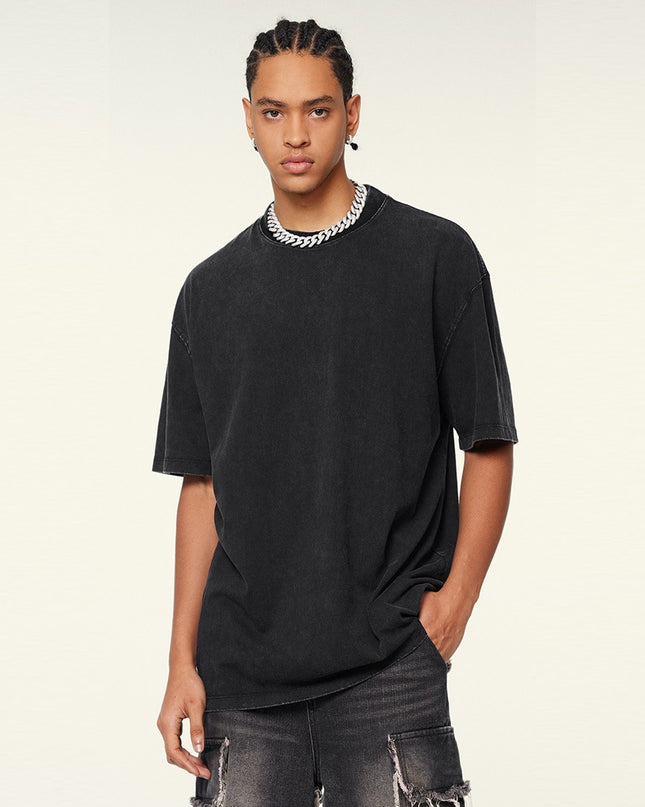 Heavy Washed Solid Color Short Sleeve Men And Women Same Style