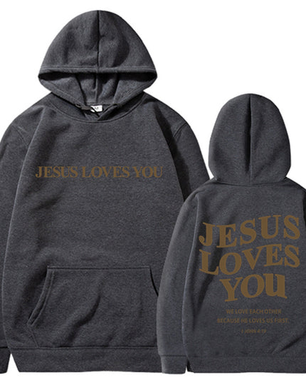 Brushed Hoody Back Letter Print Hooded Sweater