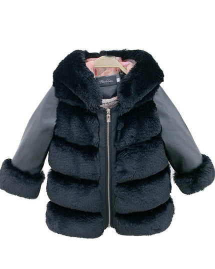 Children's Cotton Coat Rex Rabbit Hooded Faux Fur Coat