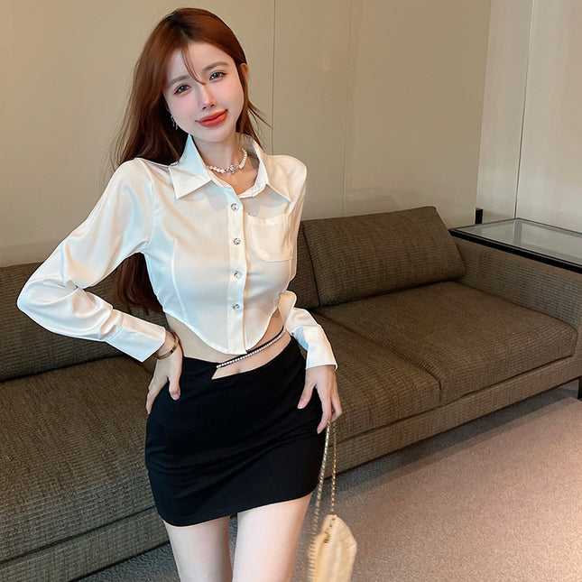 Design Sense Niche Short Irregular Long-sleeved Shirt Ladies