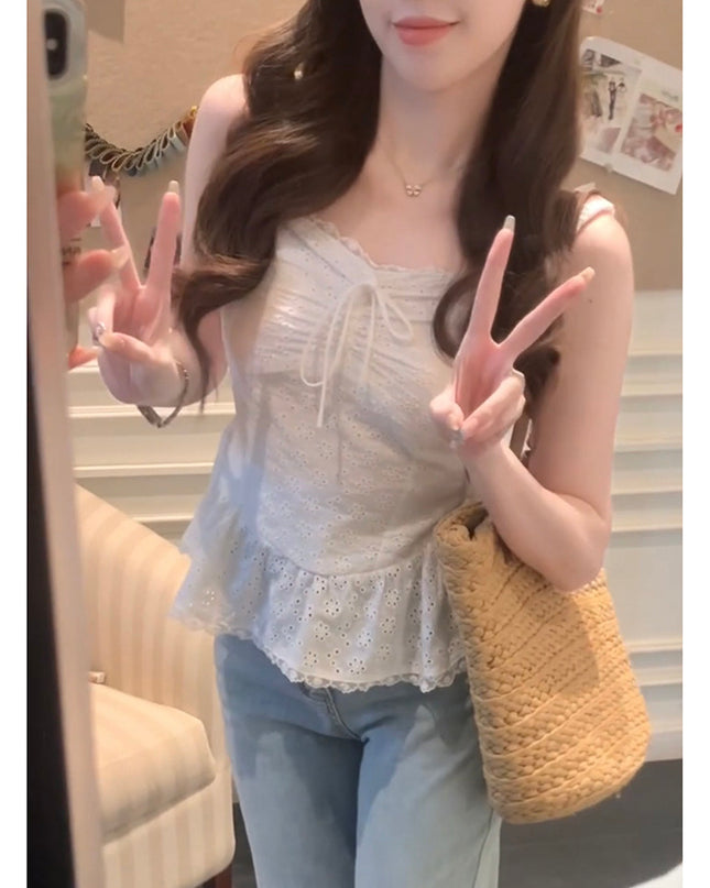 Pure Desire Style Hot Girl Flounce Splicing Sling Vest