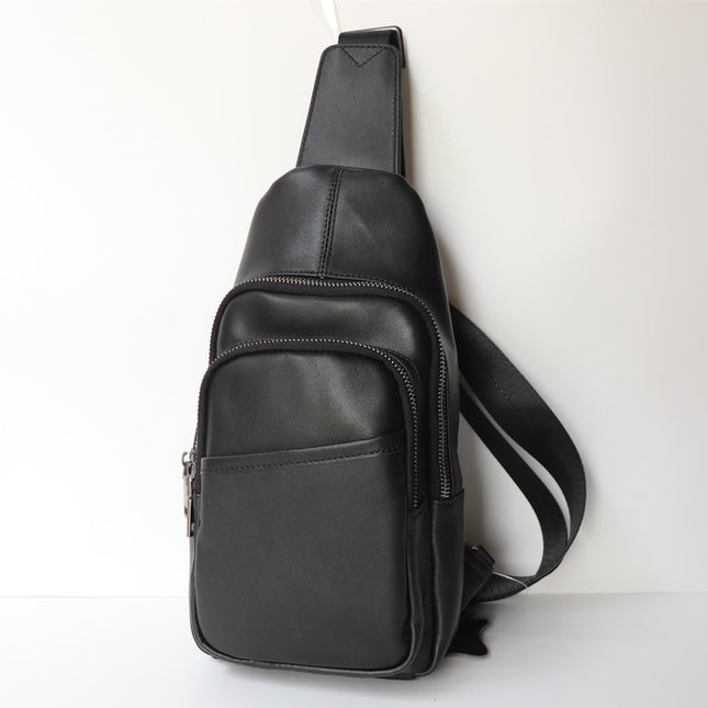 Black Top Layer Cow Leather Japanese Casual Bag