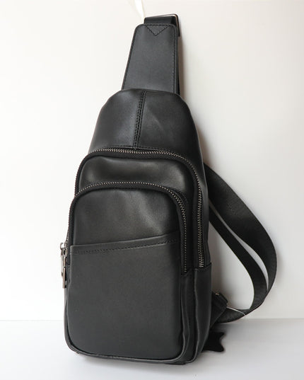 Black Top Layer Cow Leather Japanese Casual Bag