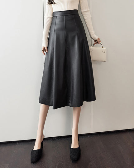 Women's Autumn And Winter High Waist PU Leather Skirt
