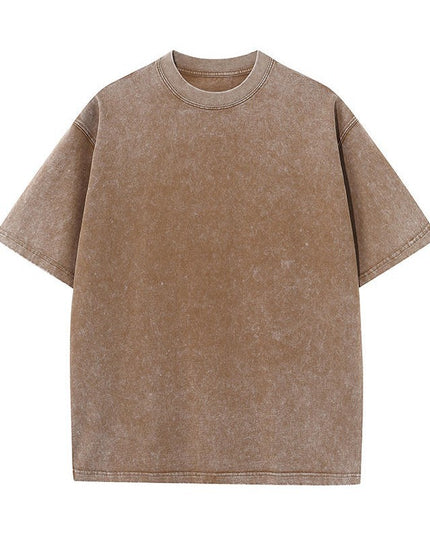 Pure Cotton Distressed T-shirt Retro Round Neck Short Sleeves