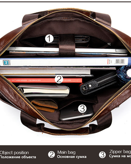 Retro Leather Casual Briefcase for Men | Light Business Handbag (First Layer Cowhide)