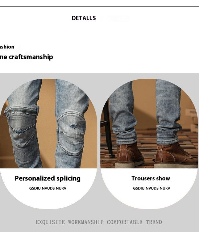 Motorcycle Jeans Korean Style Slim-fitting Ankle-tied High-end Men's Casual All-matching Stretch Pants