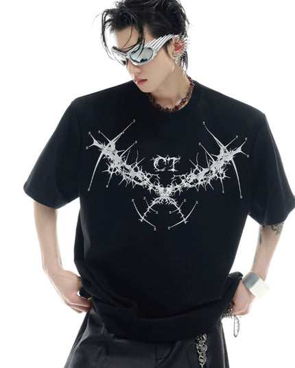 Loose Heavy Round Neck Padded Shoulder Short Sleeve