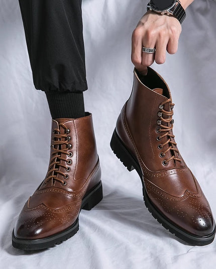 Mens Fashion Thick Sole Mid Top Work Shoes
