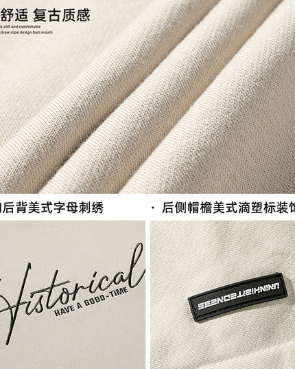 Retro Heavy Hooded Sweater Men's Autumn And Winter High Street American Letter Embroidery