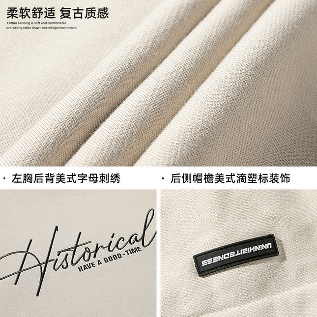 Retro Heavy Hooded Sweater Men's Autumn And Winter High Street American Letter Embroidery