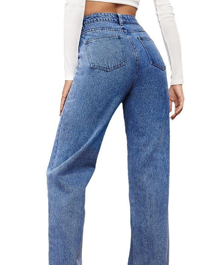 Washed Fashion Straight Jeans Women's Mid Waist