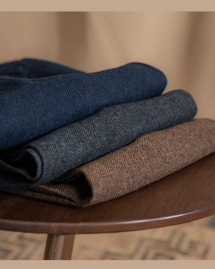 Retro British Wool Herringbone Trousers