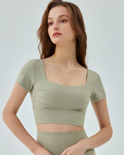 Hollow-out Beauty Back Yoga Short Sleeve Women's Removable Chest Pad Workout Top