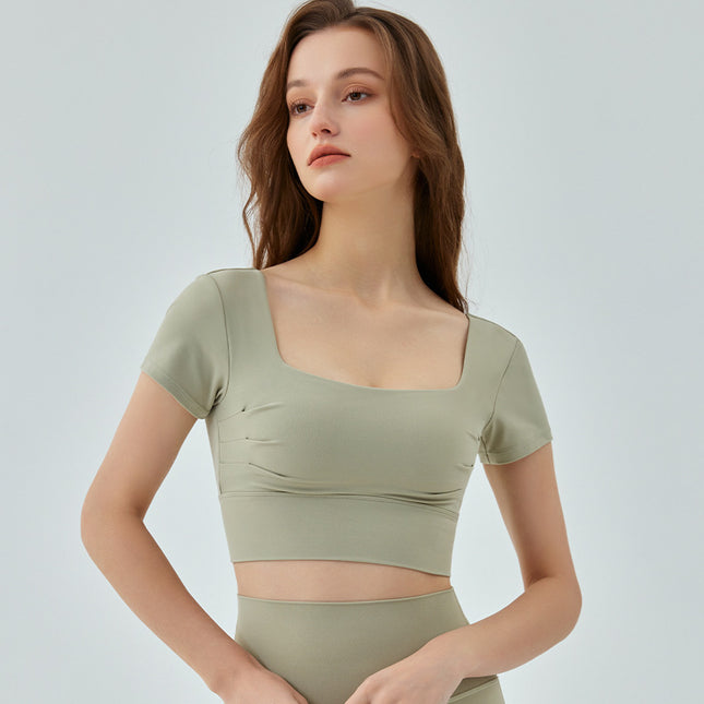 Hollow-out Beauty Back Yoga Short Sleeve Women's Removable Chest Pad Workout Top