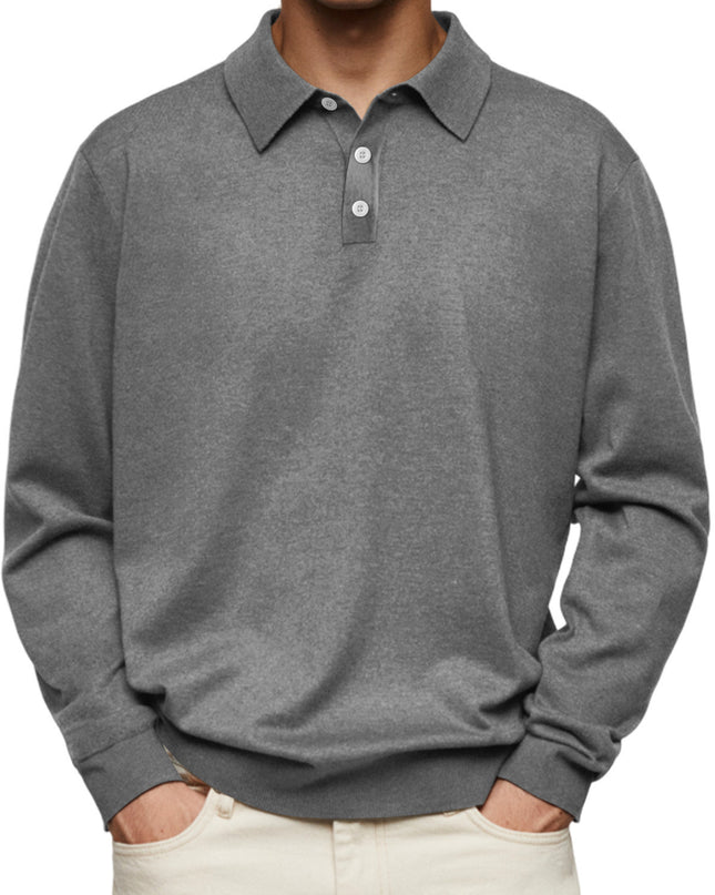 Long Sleeve V-neck Buttons Men's Casual Jacket Polo Shirt