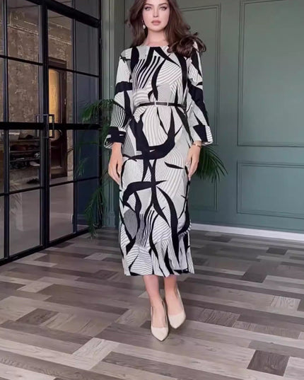 Printed Belt Maxi Dress