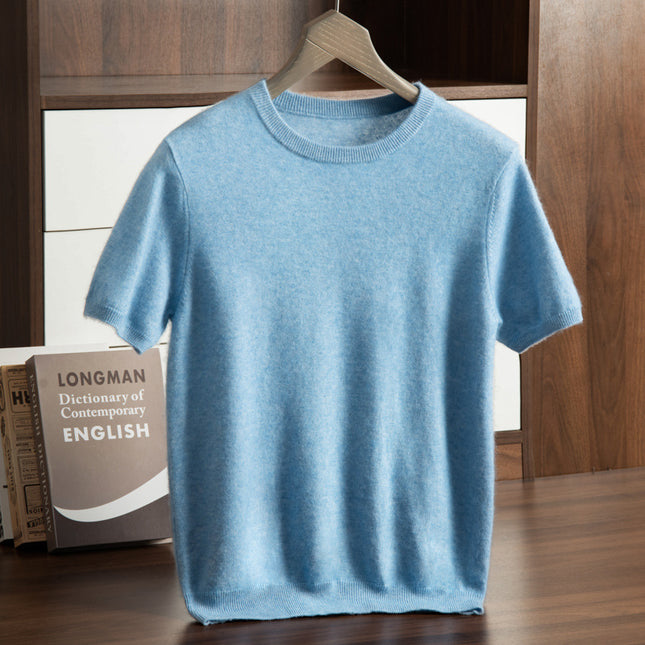 Men's Cashmere Round Neck Flat Solid Color Pullover Short Sleeve
