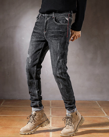 Black Ripped Long Jeans Male