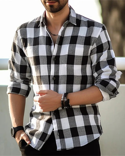 European And American Long Sleeve Loose 3D Personalized Printed Plaid Design Striped Shirt