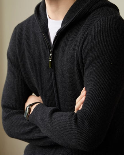 Men's 100 Pure Wool Hooded Cardigan New Autumn And Winter Sweaters