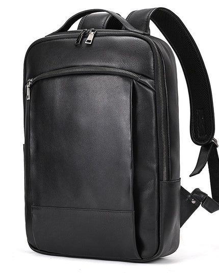 Double Zipper Main Bag Genuine Leather Large Capacity Crazy Horse Leather Outdoor Travel Leisure Backpack