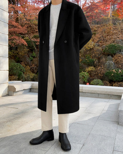 Men's Woolen Coat With Long Thickness Over The Knee