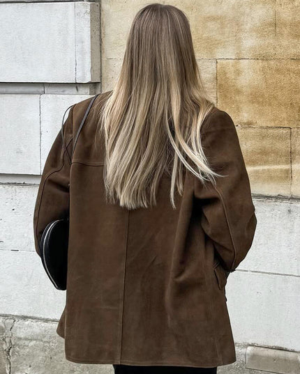 Brushed Velvet Retro Lapels Loose Suede Jacket