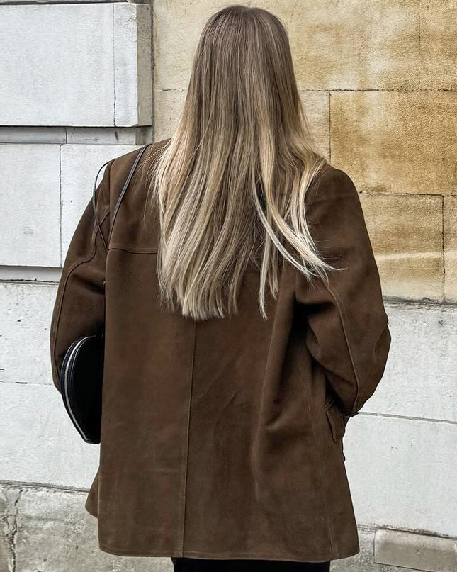 Brushed Velvet Retro Lapels Loose Suede Jacket
