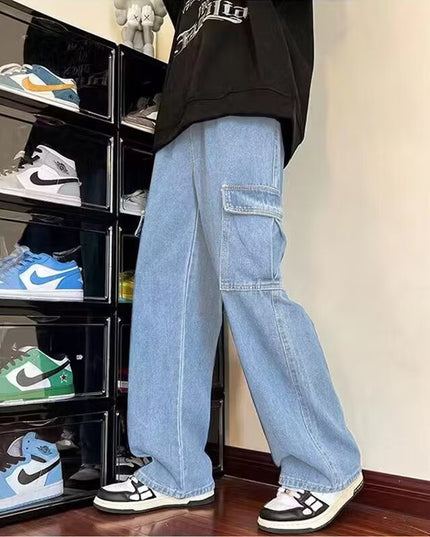 American High Street Fashionable Fashion Wide-leg Men's Loose Lace-up Jeans