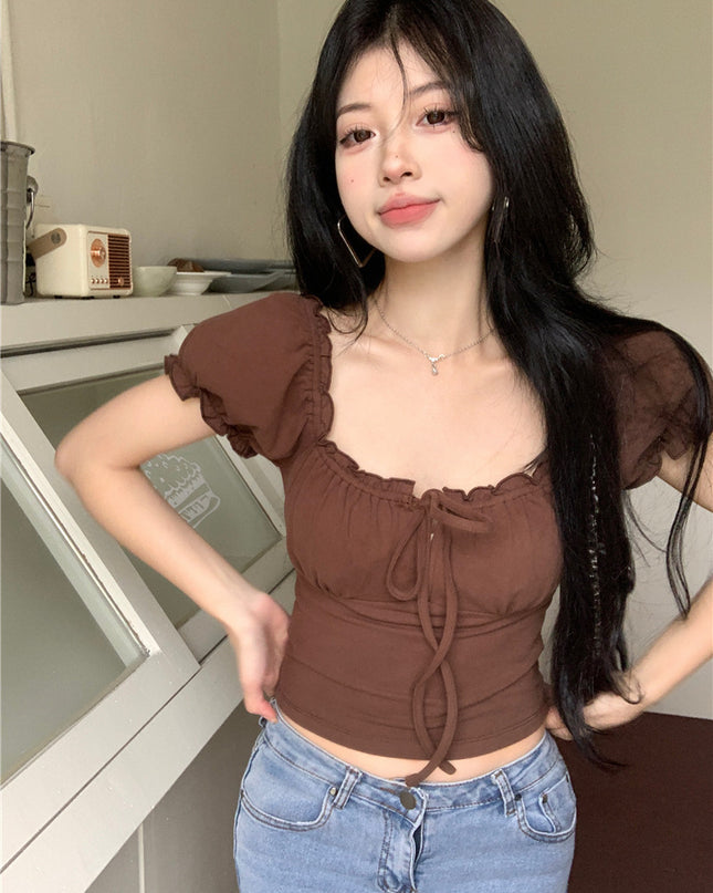 Short Hot Girl Puff Sleeve Unique Small Top