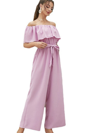 Women's Lace-up Cropped Short-sleeved Wide-leg Pants