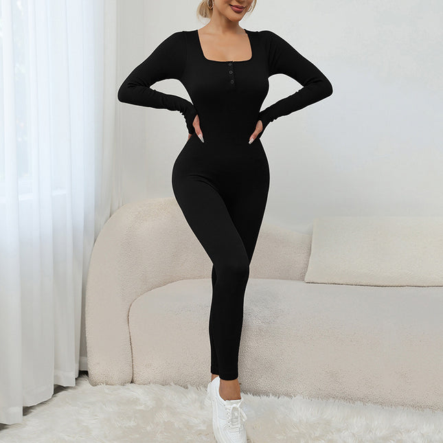 Square Collar Long Sleeve Thread Seamless Yoga Bodysuit
