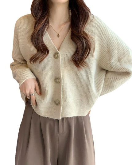 Women's V-neck Pure Color All-match Sweater Coat