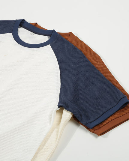 Contrast Color Waffle Plus Size Short Sleeve