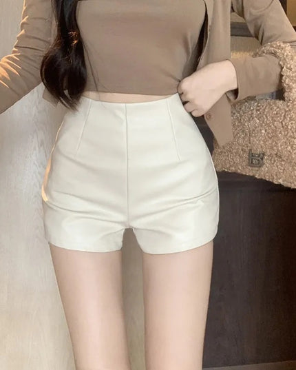Women's High Waist Outer Wear Slimming PU Leather Shorts