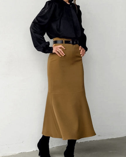 Retro Brown French Fishtail Skirt Autumn And Winter Temperament Drape