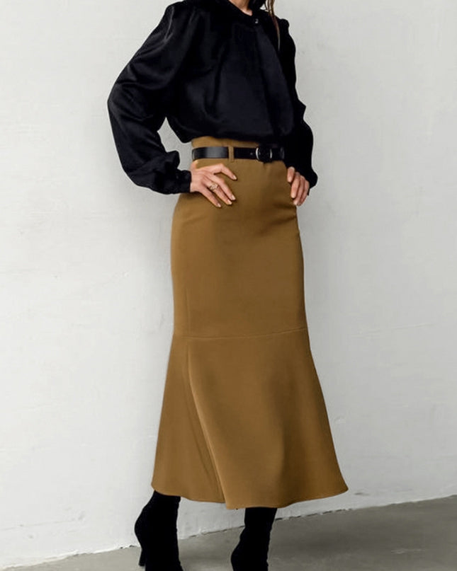 Retro Brown French Fishtail Skirt Autumn And Winter Temperament Drape