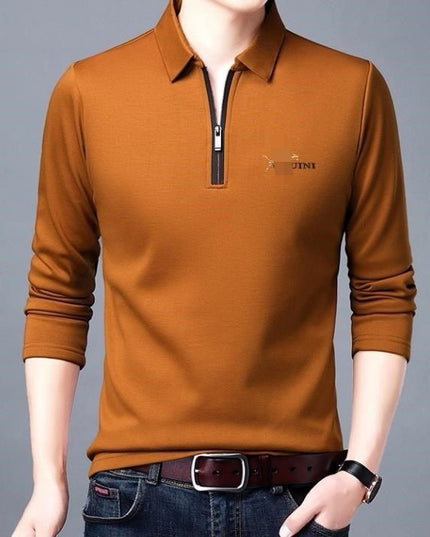 Spring And Autumn Men Long Sleeve Lapel Half Zip T Shirt