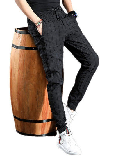 Korean Style Trendy Striped Trousers With Slim Feet