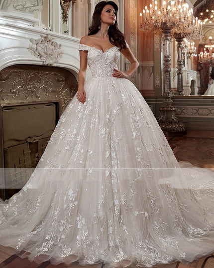 Off-shoulder French-style Bride Trailing Mori Style Simple Small Wedding Dress