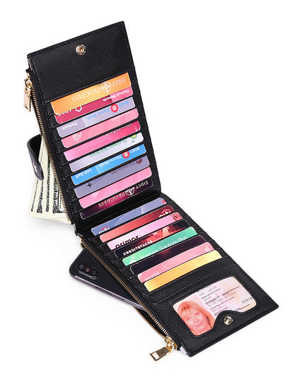Ladies Multifunctional Card Holder Anti-theft Brush Two-way Folding PU Cross Pattern With Zipper