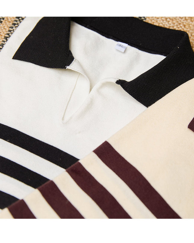 Lapel Lyocell Short Sleeve Fashion Breathable Stripes Polo Shirt
