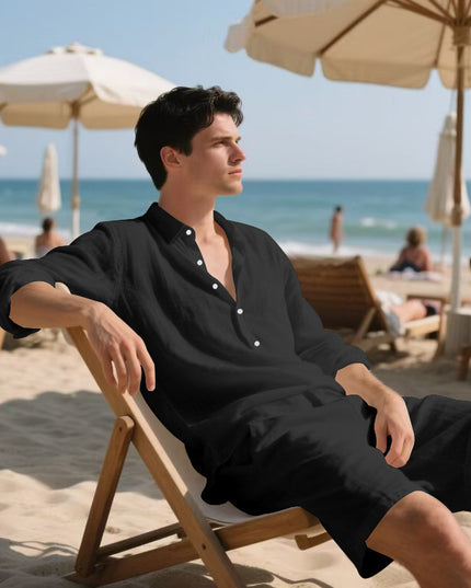 Long Sleeve Shirt Casual Shorts Beach Suit
