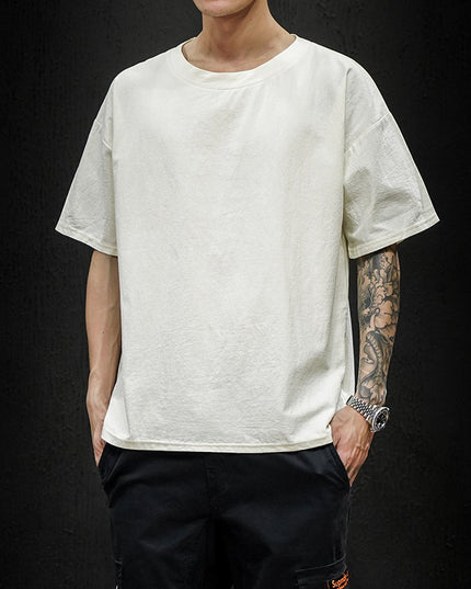 Japanese Large Size Cotton And Linen Solid Color Loose Short Sleeves